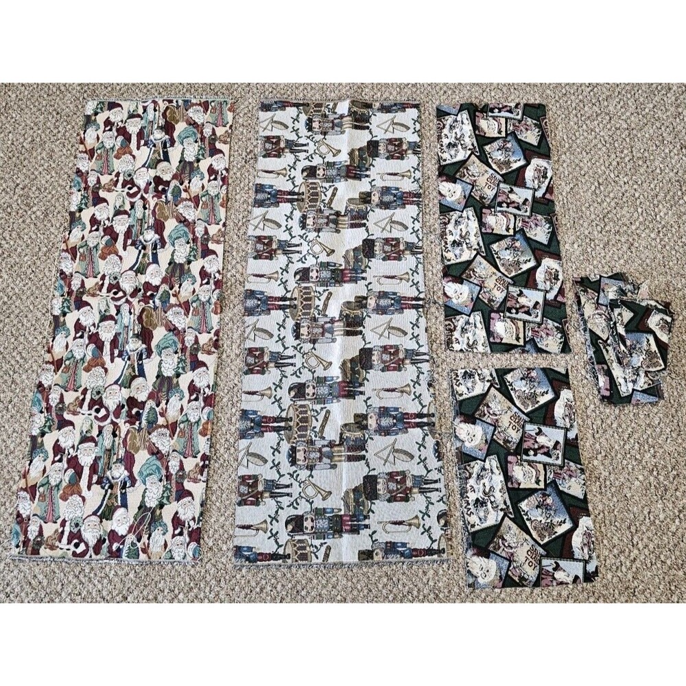 Vtg Lot Woven Thick Tapestry Fabric Victorian Style Santas Nutcracker